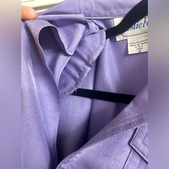 Leslie Fay 80s vintage midi purple button down dress long sleeves Size 8 - Picture 10 of 13